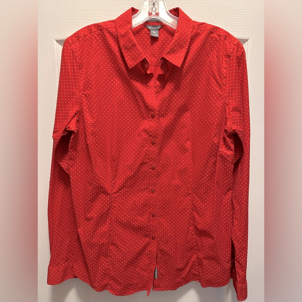 Red white polka dot shirt
